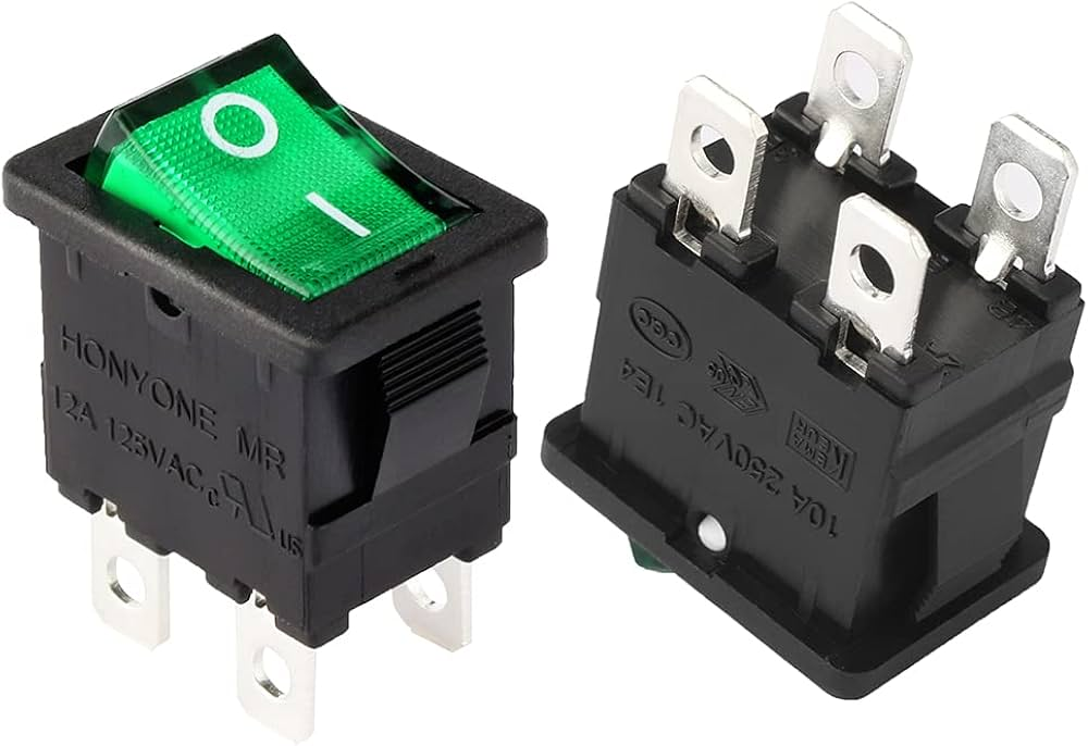 KCD1 (on-off) 15*21mm  ,Green color Illuminated 4Pin 250V/6A Rocker Switch