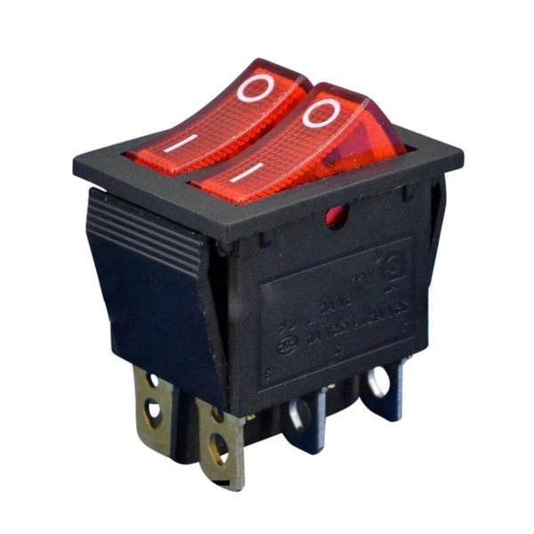 KCD8 (on-off) Illuminated red color 6 pin 250V/15A dual Rocker Switch