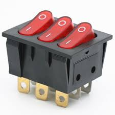 KCD3 (on-off) Illuminated red color 6 pin 250V/15A tripple Rocker Switch