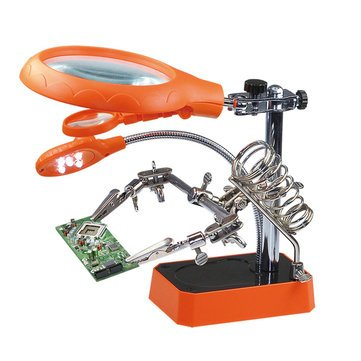 5 LED Light Magnifier Magnifying Glass Helping Hand Soldering Stand with 3 Lens - Orange