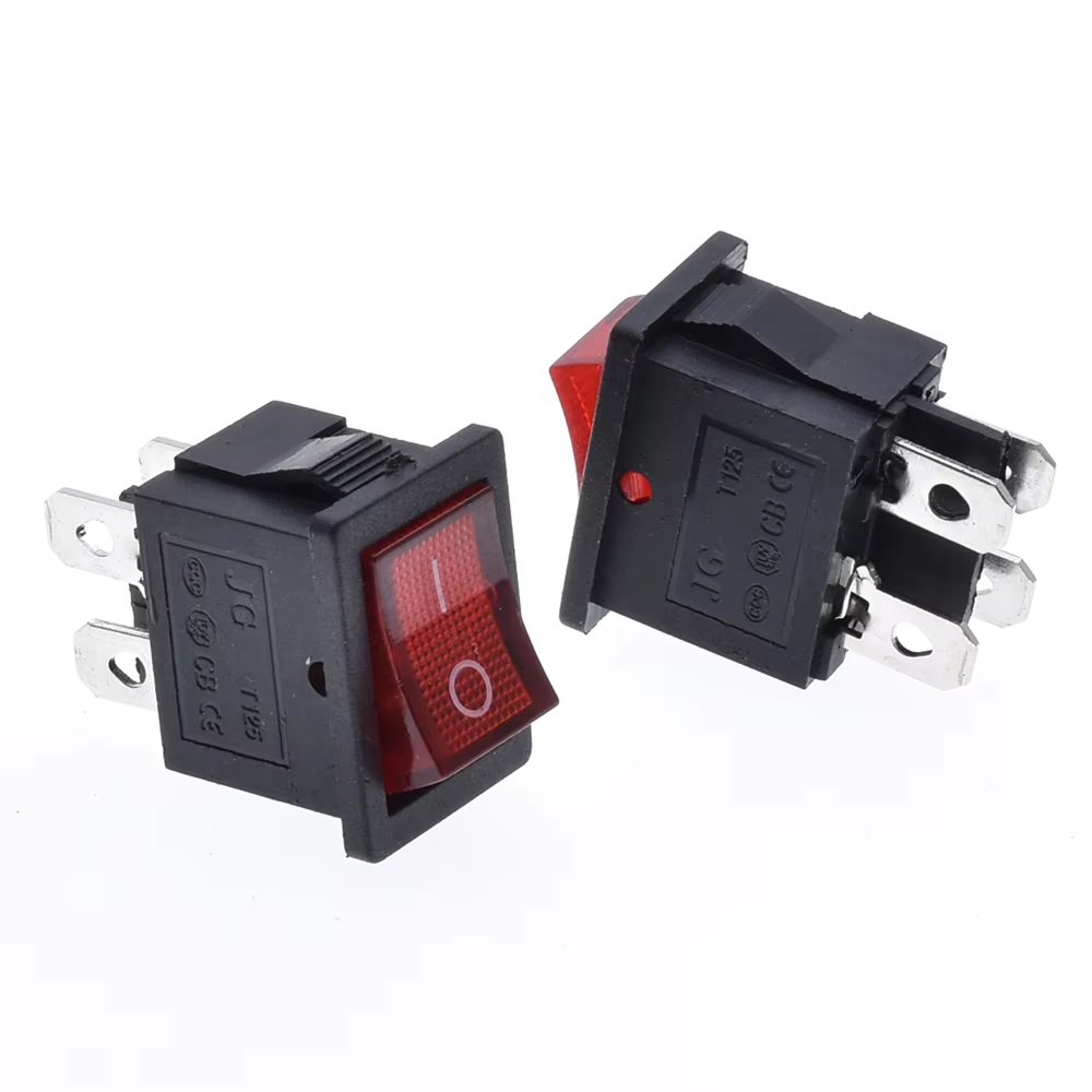 KCD1 (on-off) 15*21mm  red color Illuminated 4Pin 250V/6A Rocker Switch