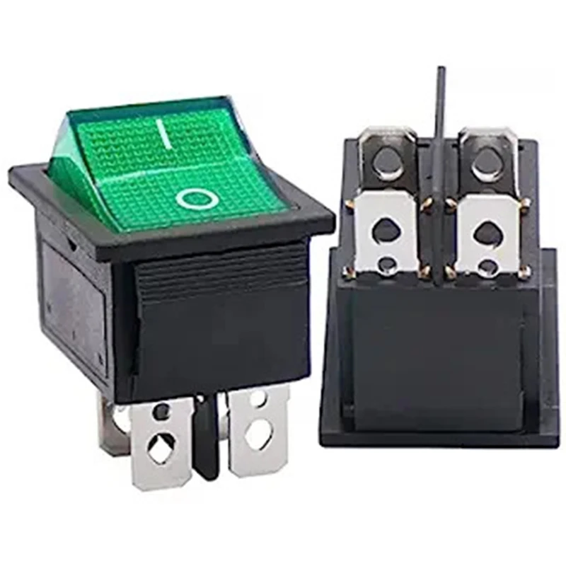 KCD4 (on-off) Illuminated green color 4 pin 250V/16A Rocker Switch