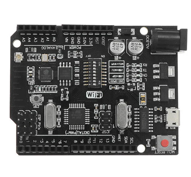 WiFi R3 ATmega328P+ESP8266 Development Board 32mb Memory USB-TTL CH340G Dual Microcontrollers, WiFi Connectivity, Arduino Compatibility, Flexibility, Support USB-TTL for Creative and Embedded