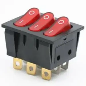 مفتاح متأرجح ثلاثي مضيء أحمر اللون (تشغيل - إيقاف) 6 دبابيس / KCD3 (on-off) Illuminated red color 6 pin 250V/15A tripple Rocker Switch