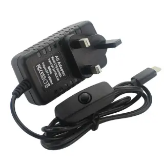 ادابتر للراسبيري / Raspberry Pi  5V 3A Type C Adapter Charger with ON/OFF Button UK Plug