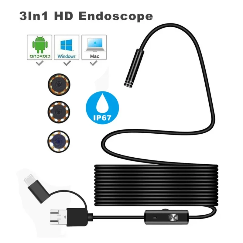كاميرا منظار للهاتف والكمبيوتر مقاومة للماء / waterproof 3m Mini USB Endoscope Inspection Camera 7mm Lens for computer and Phone