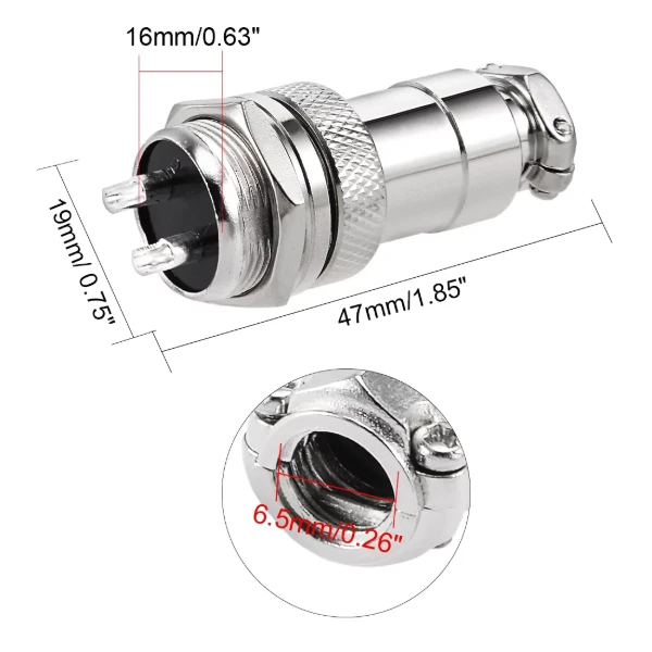 مقبس موصل معدني 2 دبوس ذكر لوحه انثى سلك / GX16 2Pin Male & Female Circular Aviation Socket