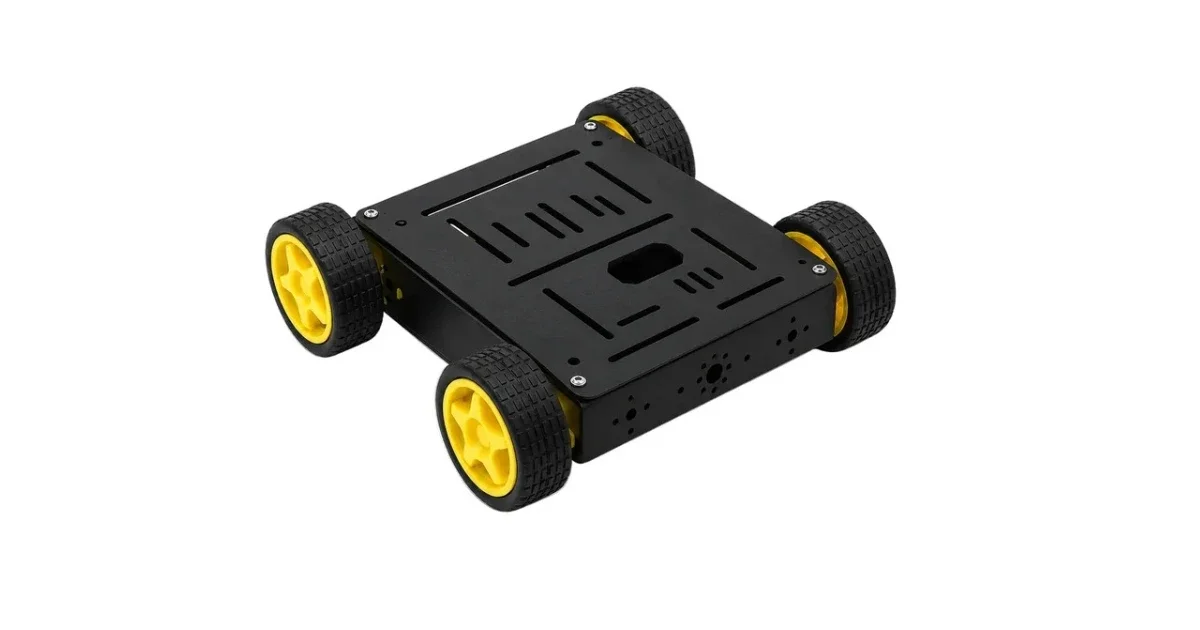 هيكل سيارة روبوت معدني رباعي الدفع بلون أسود / 4WD Metal Robot Car Chassis Kit Black