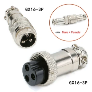 مقبس موصل معدني 3 دبوس ذكر سلك انثى سلك / GX16-3Pin Male Female Cable Connecting Aviation Plug AC 250V 15A