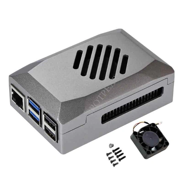 علبة راسبيري باي 5 لون فضي مع مروحة تبريد PWM / Raspberry Pi 5 Silver Case with PWM Cooling Fan