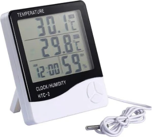 جهاز قياس درجة الحرارة والرطوبة بشاشة LCD رقمية 1.5 متر / Digital LCD Temperature Humidity Hygrometer 1.5m Probe Cord, HTC-2 Big Display, More Accurate, Greenhouse Room Indoor