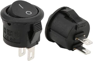 مفتاح متأرجح دائري اسود اللون (تشغيل - إيقاف) 2 دبابيس / 20 / mm SPST 2pin Rounded Rocker Switch   250vac 6A  black color